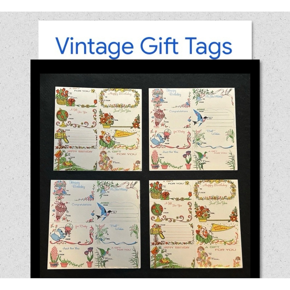 Gift Tags Vintage Lot - 4 Mixed Sheets Birthday, Wedding, Christmas, Baby (36+)